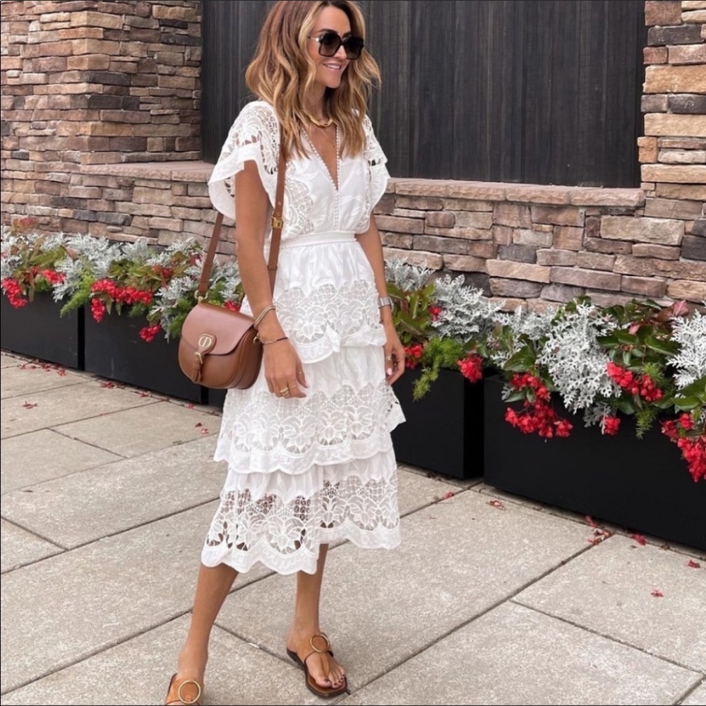 Farm Rio Richelier Embroidered Midi Dress